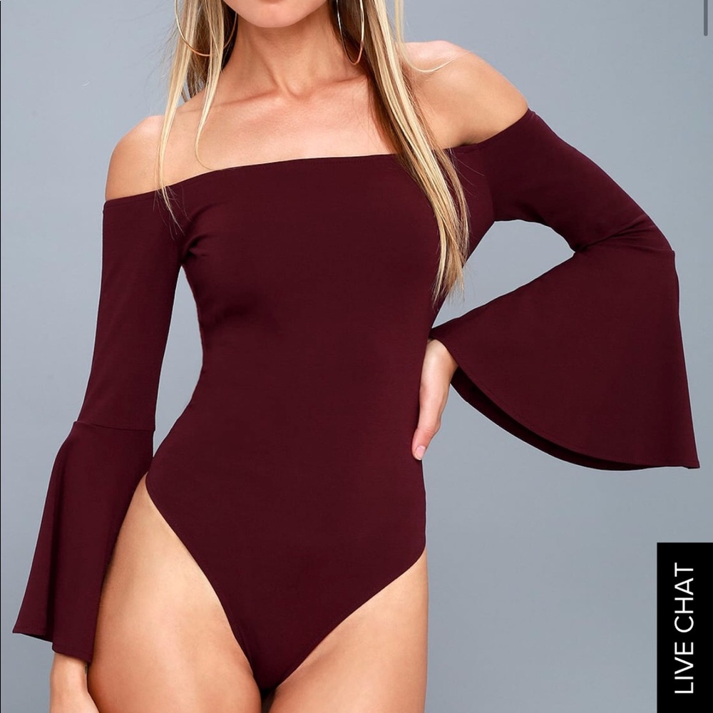 Lulus plum off the shoulder bodysuit